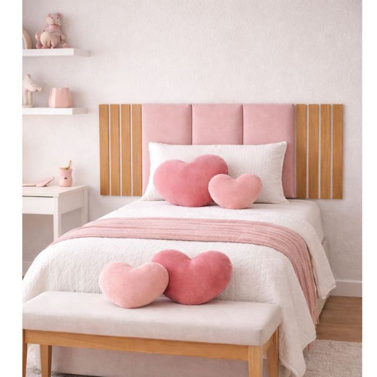 Kit Ripado Freijó + Cabeceira Modular Estofada 45 x 20 Autocolante Cama Solteiro Casal Queen e King