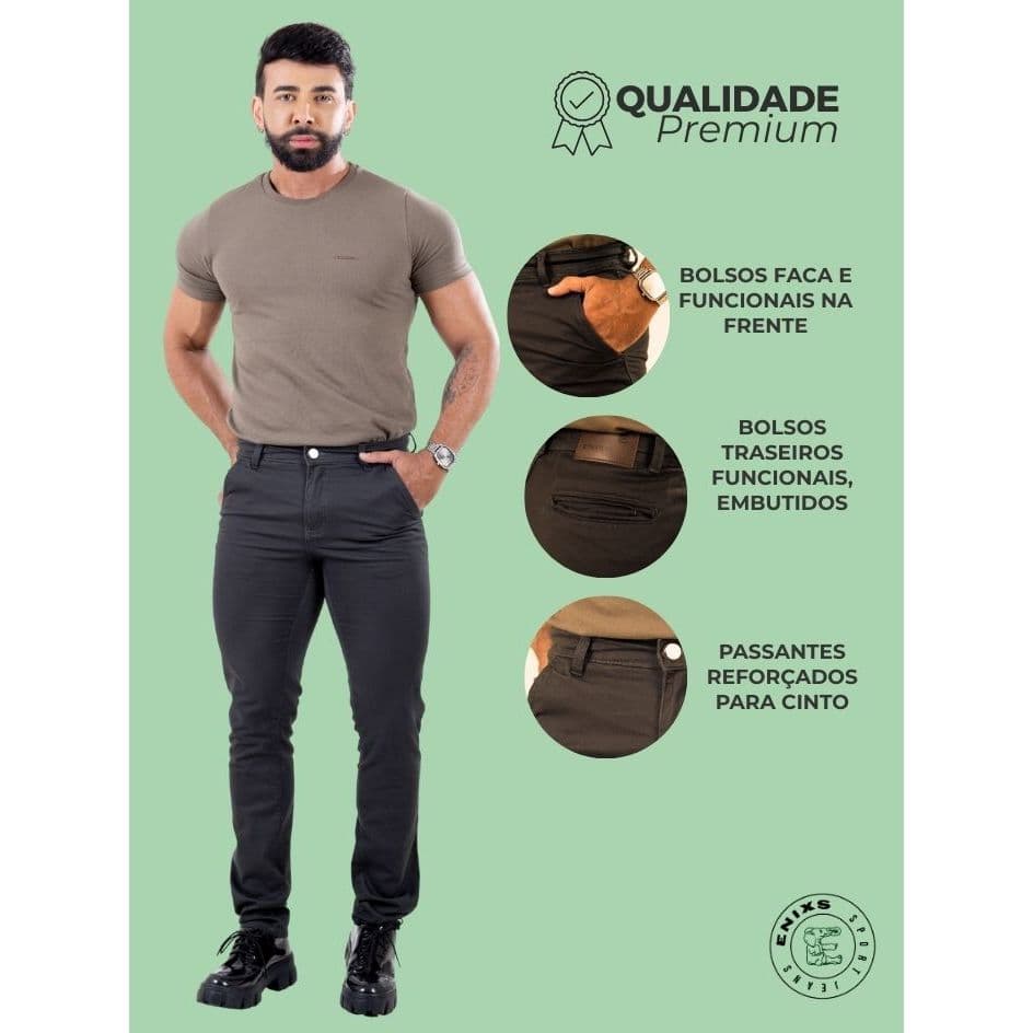 Calça Social Masculina Preta Brim Slim Fit Premium Confortável Cintura Média Com Bolsos Funcionais