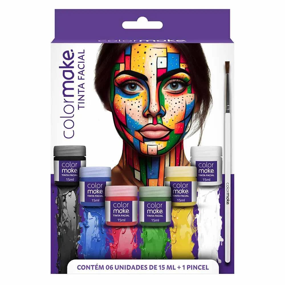Tinta Líquida Facial C.Make 6 Cores 15ml + Pincel Incluso