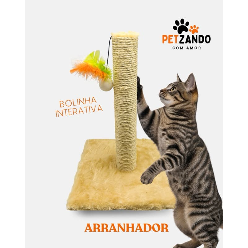 Arranhador para Gatos 1 Base em Sisal Natural com Brinquedo – Anti Estresse e Proteção dos Móveis