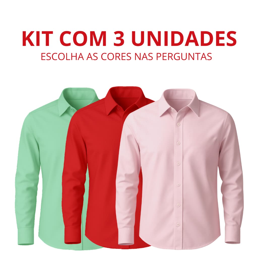 Kit 3 Camisa Social Masculina Manga Longa Plus Size Camisa Manga Longa Slim Lisa Blusa Social Masculina Premium