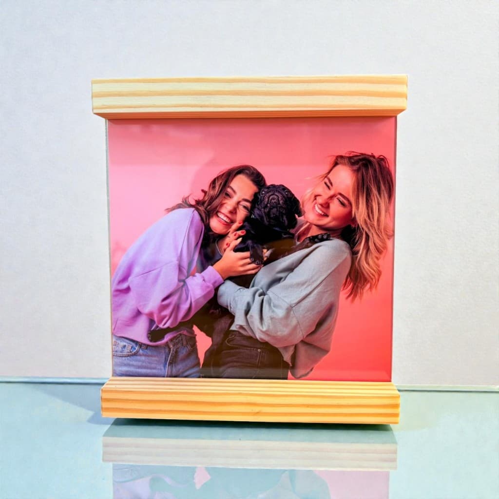Porta-Retrato Horizontal Vidro Duplo 15x15 cm | Foto Impressa + Gravação