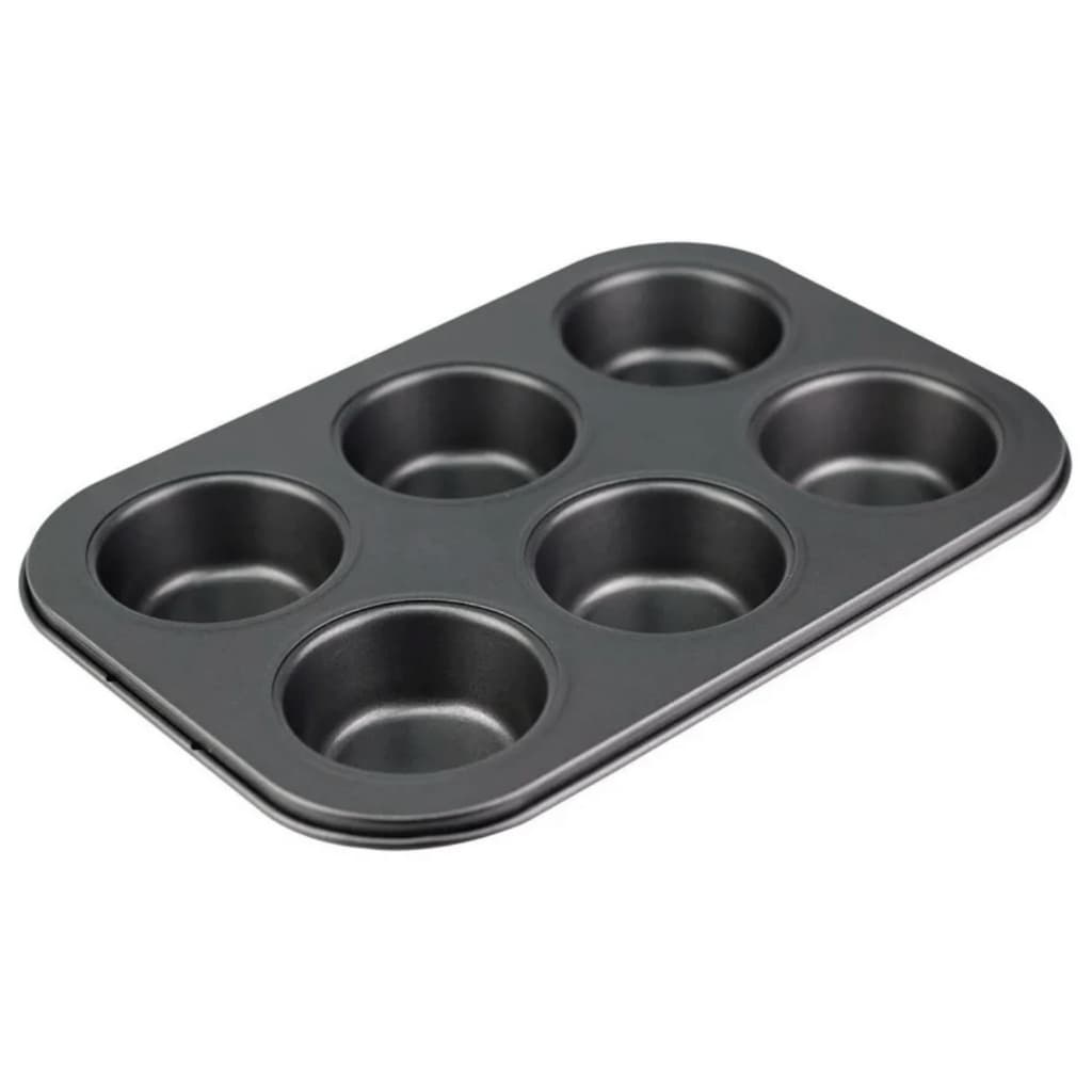 Forma Aço Inox Com 6 Cavidades Para Cupcake Empada Bolinhos Cor Cinza