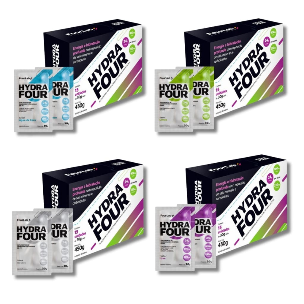 HydraFour Fourlab Isotônico 30g Display 15 Sachês Hidratação Rápida Energia Eletrólitos Corrida Bike