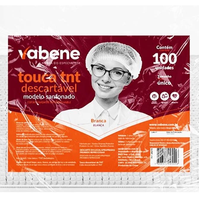 Touca Descartável Vabene - 100 Unidades