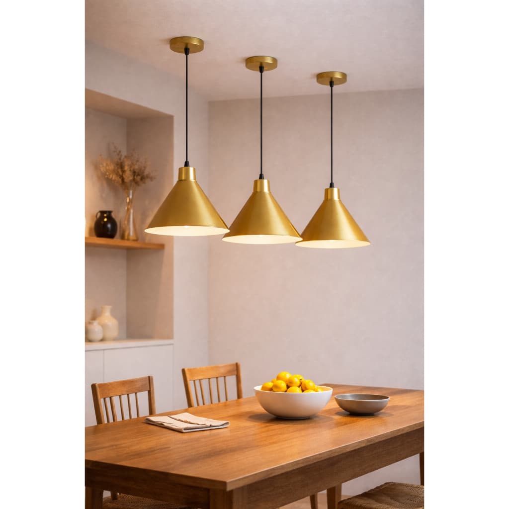 Luminária Pendente Cone Compacta E27 Bivolt | Preta ou Dourada para Cozinha e Bancada