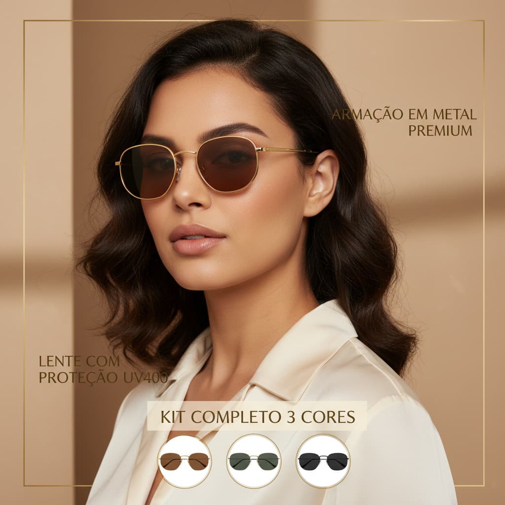 Óculos Hexagonal Masculino e Feminino Retrô Estilo Vintage Lente Fumê Marrom Preto | Frete Grátis 24h