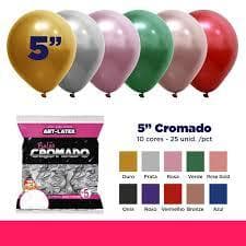 Balao art latex cromado 5 polegadas C/ 25 UNIDADES