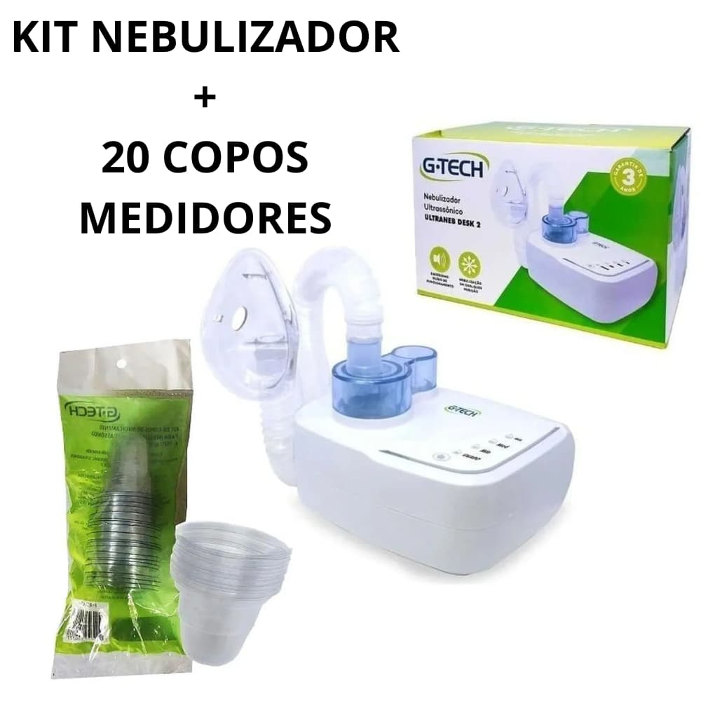 Inalador e Nebulizador Ultrassônico Silencioso Kit Copo Medidor G Tech Ultraneb Desk 2 Zero Barulho Infantil e Adulto