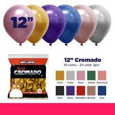 Balao art latex cromado 12 polegadas C/ 24 UNIDADES