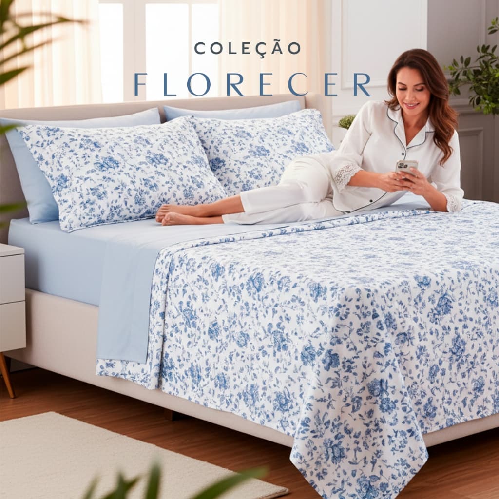 Jogo de Cama 4 Peças Queen Day by Day Percal 400 Fios Toque de Pluma Coleção Florescer