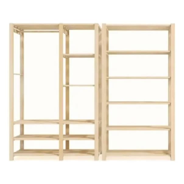 Kit Estante Cabideiro com Sapateira + Estante 6 Prateleiras em Madeira Sofisticado Moderno Para Quarto Closet Vestiário