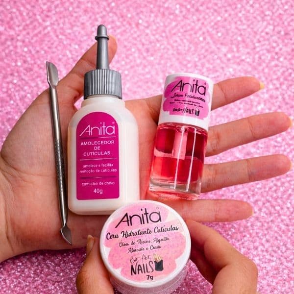 Kit Tratamento de Unhas Anita Espátula Dupla Inox + Sérum + Cerinha + Amolecedor de Cutículas