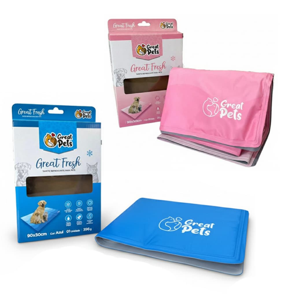 Tapete Gelado Pet Grande 90x50cm Great Pets Refrescante Cães Gatos Alívio Calor Médio Rosa e Azul