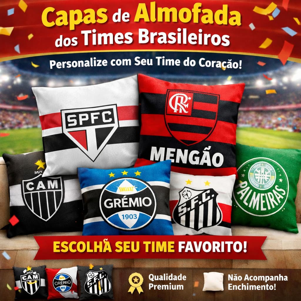 Kit 4 Capas de Almofada Personalizada Times | Presente Criativo Decorativo 40x40