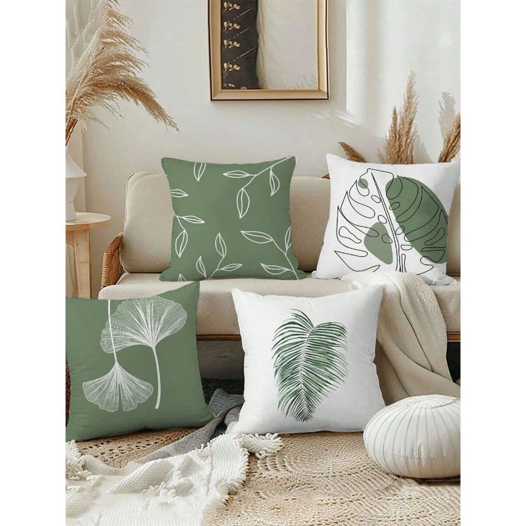 Kit 4 Capas de Almofada Decorativa Estampa Folhagens | Capa para Sofá 40x40 Moderna