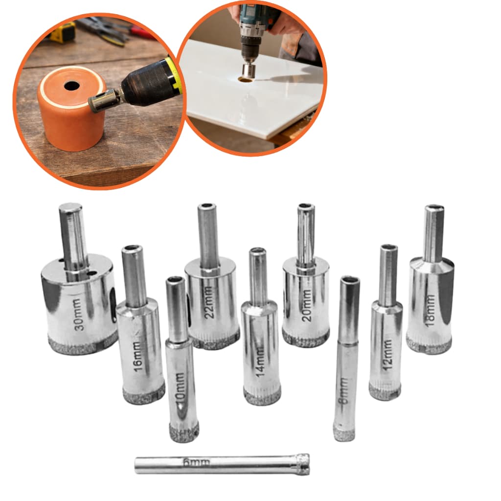 Serra Copo Diamantada Para Mármore Piso Azuleijo Porcelanato  Kit C/10 Broca Furadeira