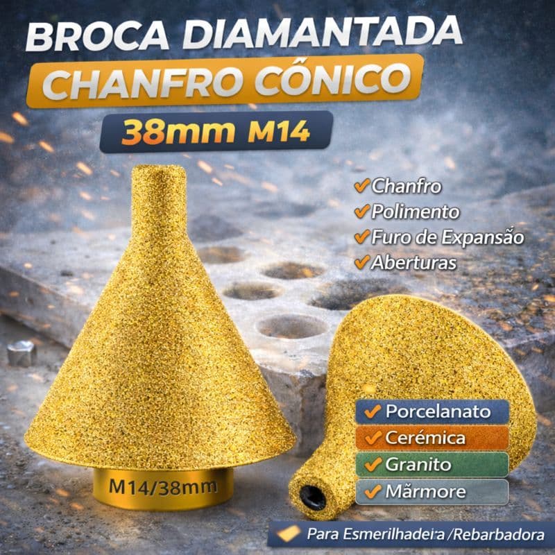 Broca Diamantada Chanfro Cônico 38mm M14 para Esmerilhadeira / Rebarbadora 2102