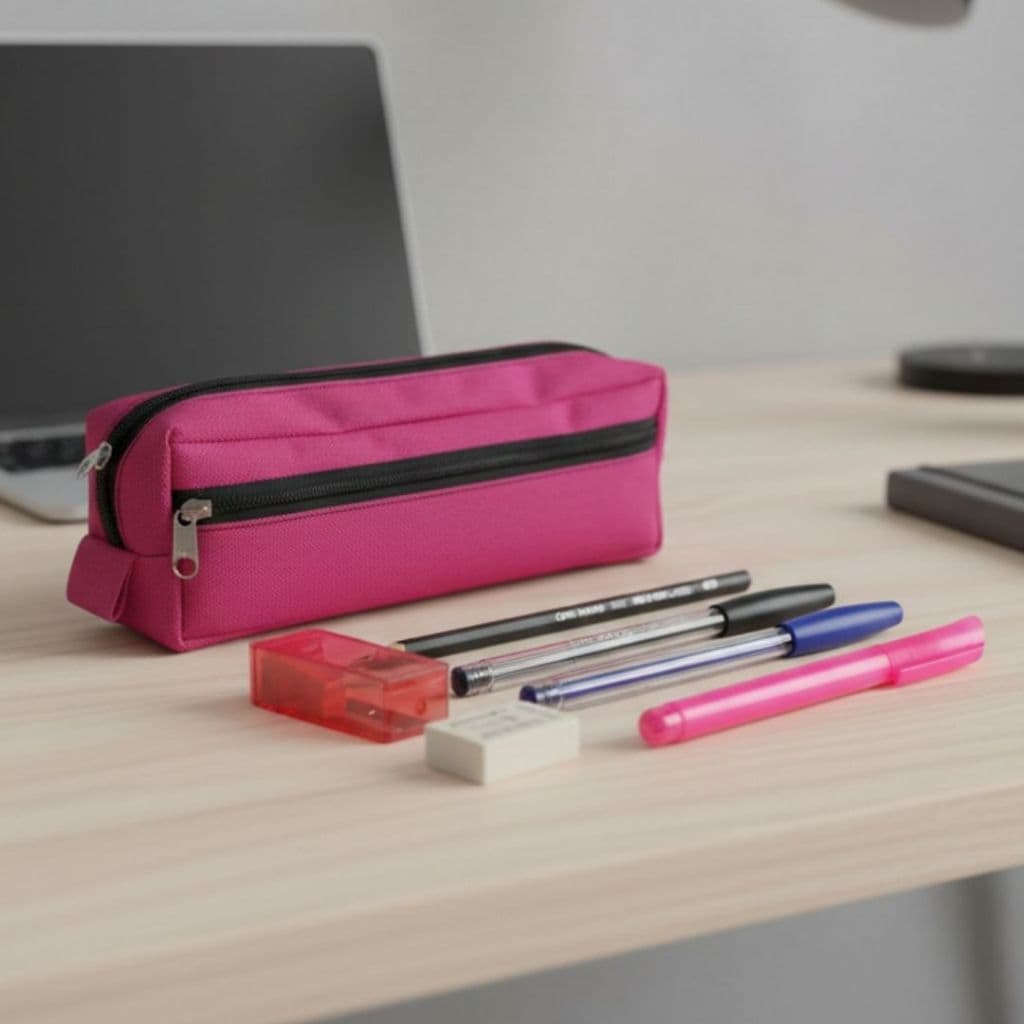Kit Material Escolar Feminino Estojo Duplo 2 Caneta Lapis Marca Texto Borracha Apontador Faculdade Universidade
