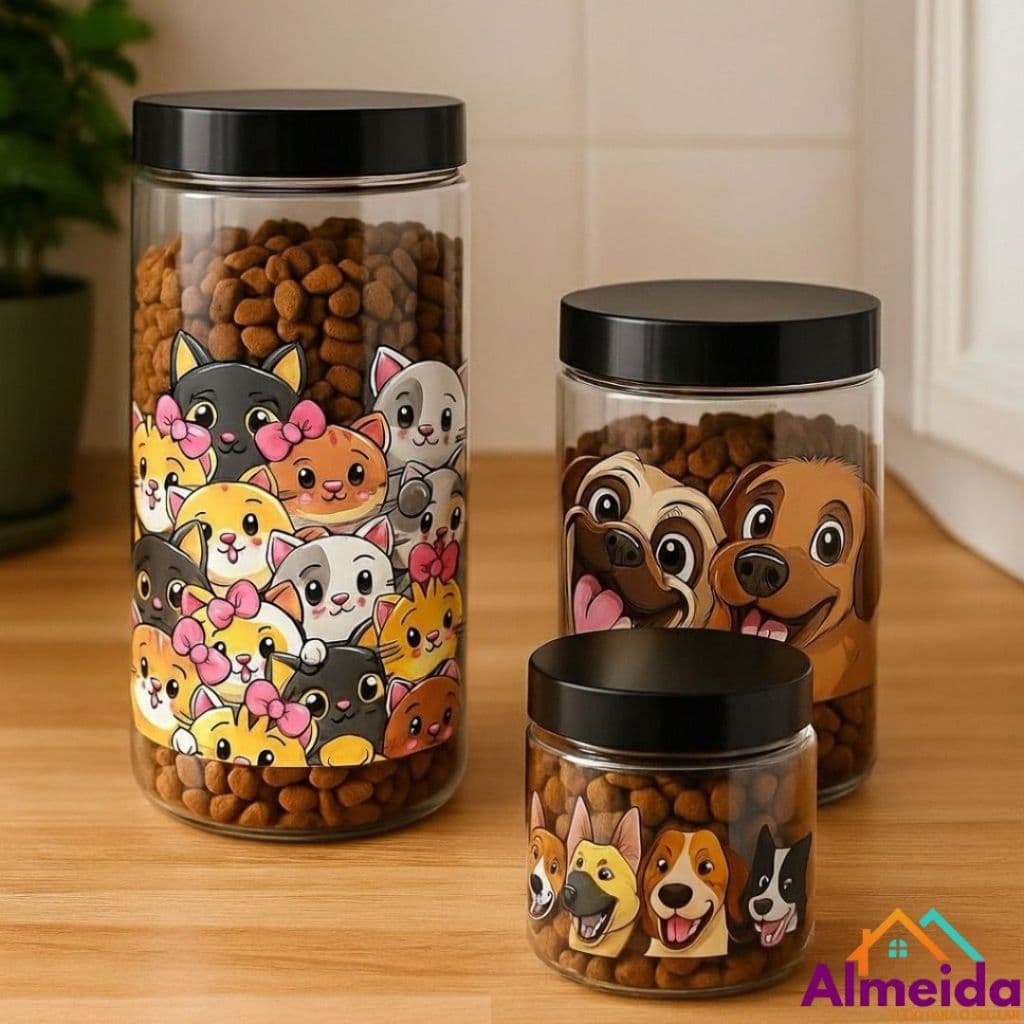 Pote Porta Ração Plástico com Tampa Rosca Para Cachorros e Gatos Petiscos