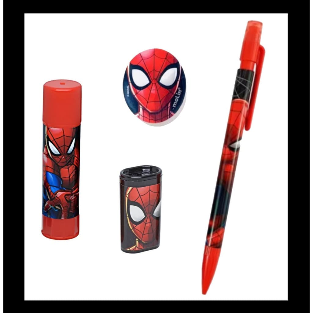 Kit escolar básico Homem Aranha 4 itens