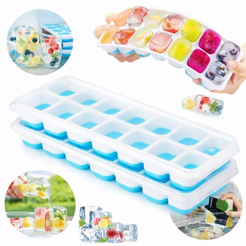 Forma De Gelo Fundo Silicone 14 Cubos Tampa Rígida