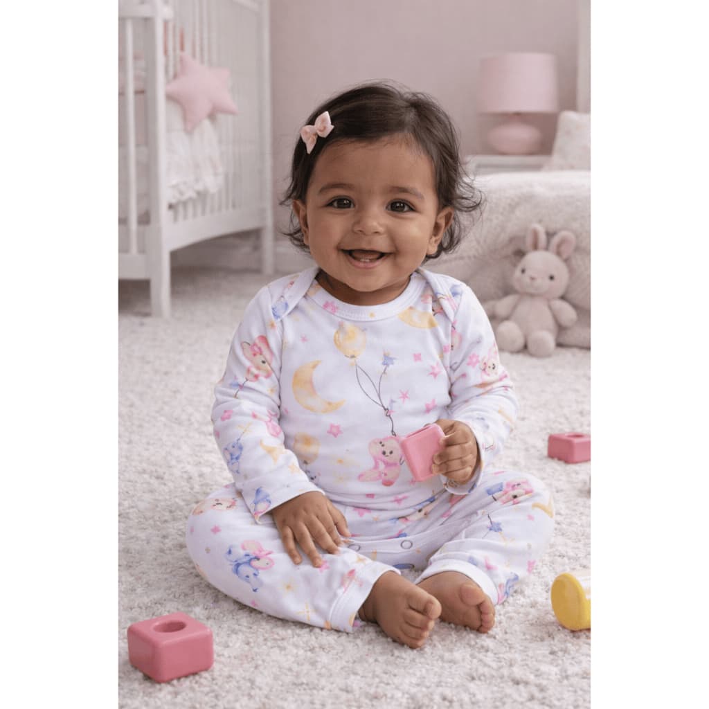 Conjunto Térmico Quentinho Bebê Pagão Longo Menina Inverno com estampa de Coelhinha