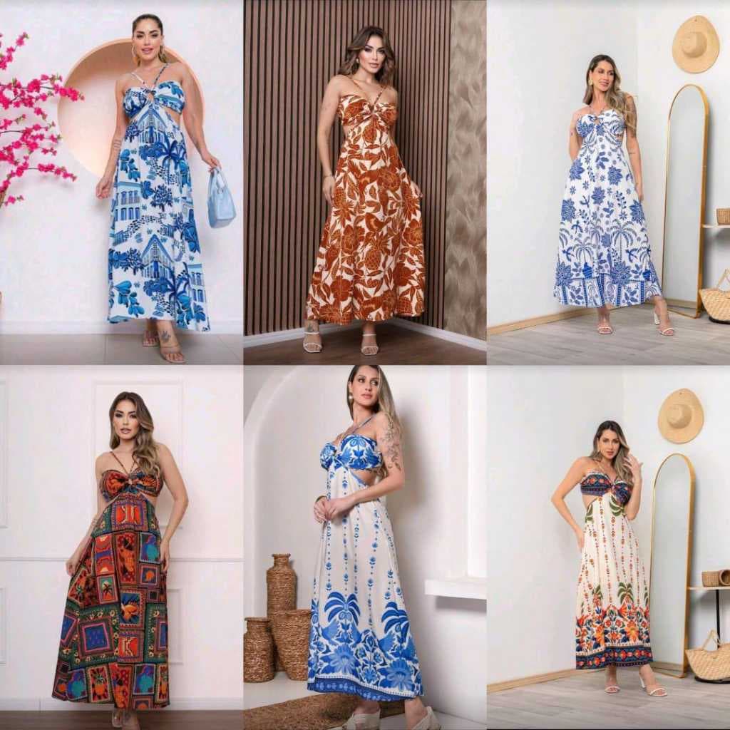 Vestido  Longo Estampada  Amarraçao Atras Com Bojo Vestido De Verao