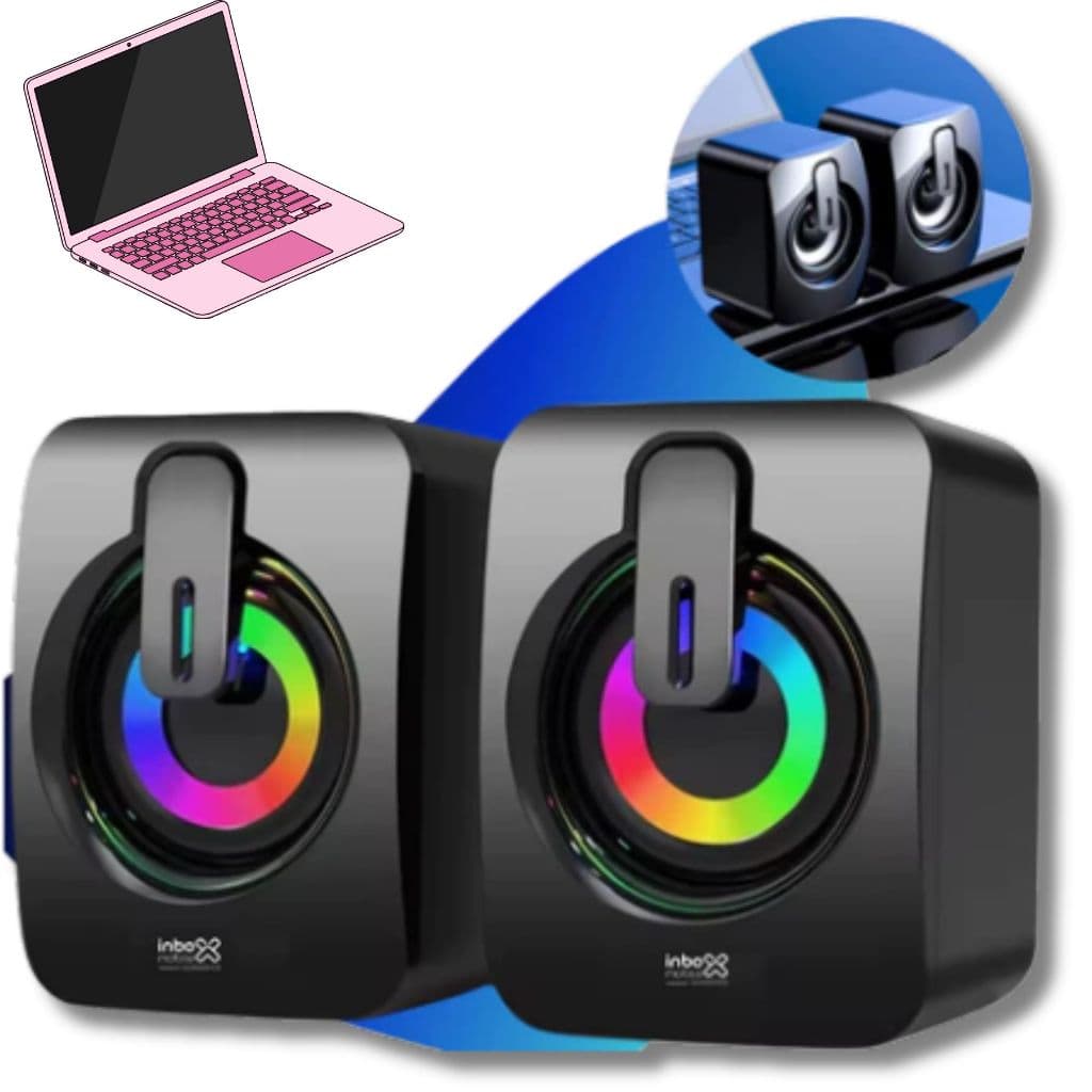 Caixa De Som De Computador Pc E Notebook RGB Caixinha Gamer Com Controle de Volume  Áudio Estéreo 2.0