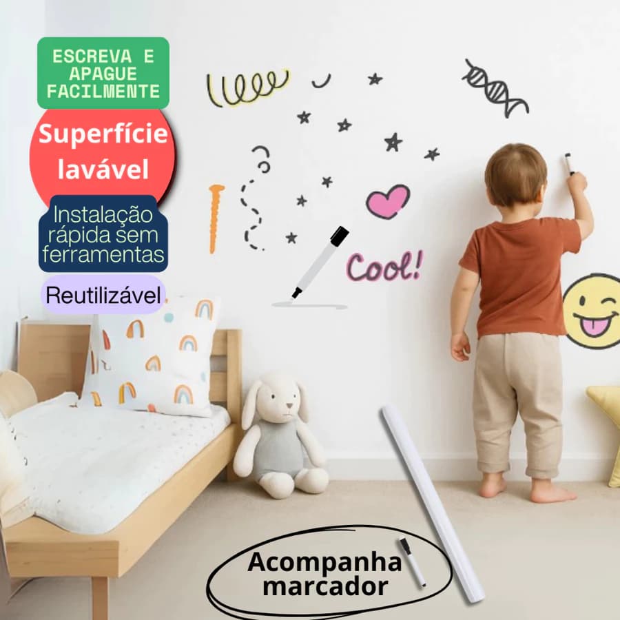 Papel Parede Adesivo Quadro Branco Autoadesivo Pvc Rolo 2 Metros Reutilizavel