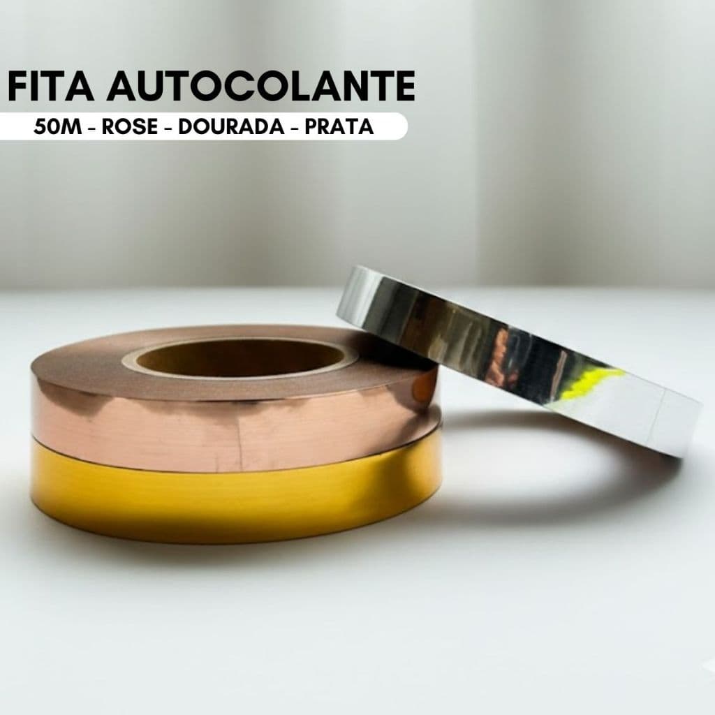 Fita Metalizada 2CM 50M Para Parede Pisos Colagens Decorações Resistente Autocolante Lisa
