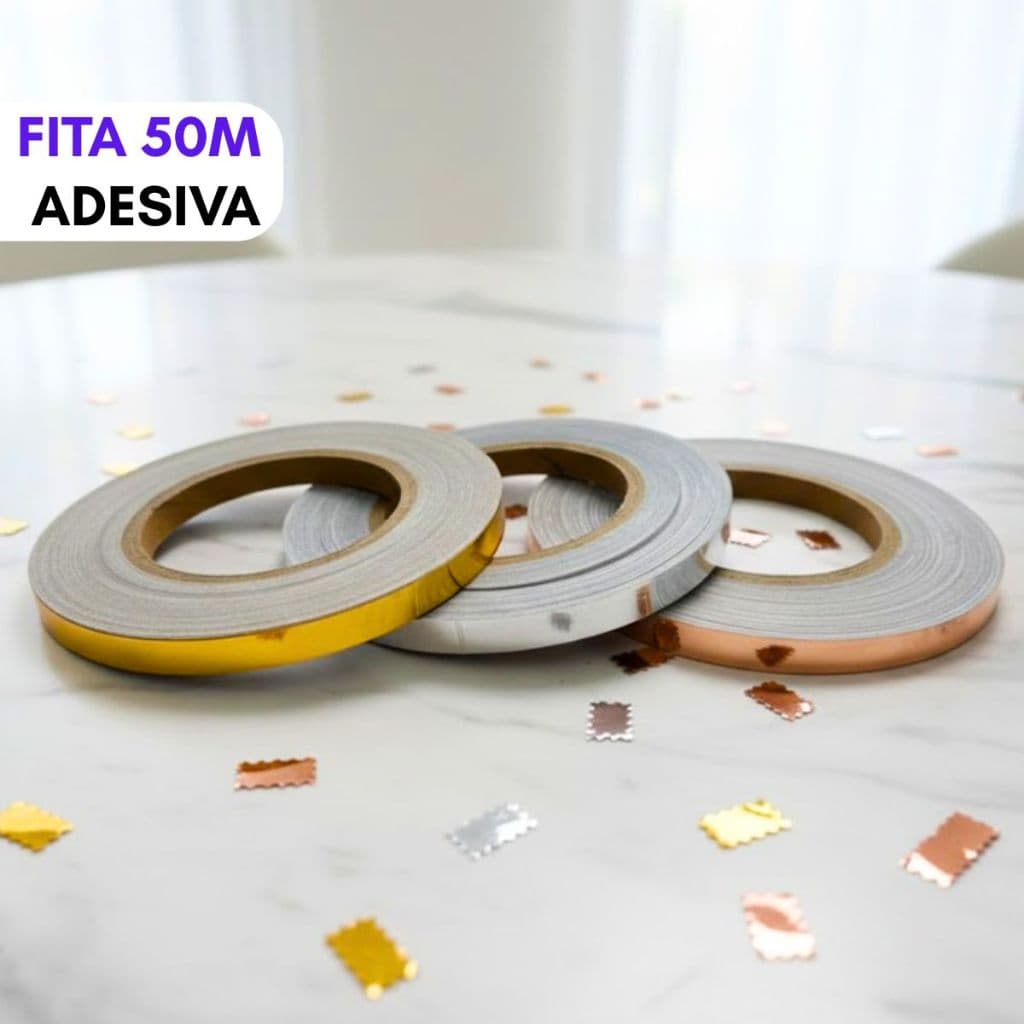 Fita Autocolante Resistente Rose Dourada Prata Rolo 50m Largura 1CM Impermeável