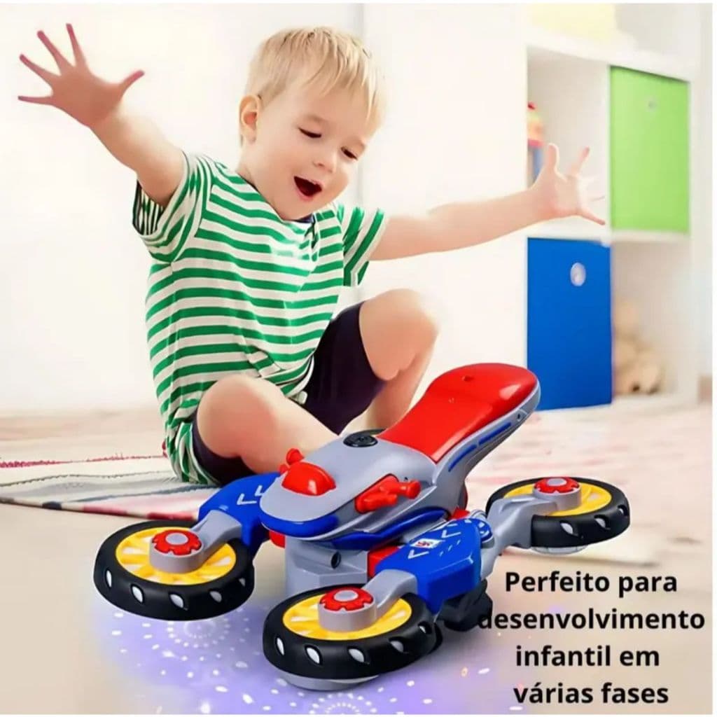 Brinquedo Moto Radical Gira 360 Bate Volta com Luzes e Som Infantil Divertida