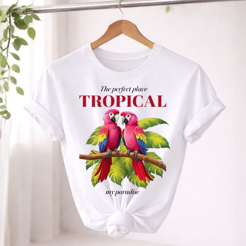 Camiseta Unissex Brasileira Soltinha Tropical Arara Rosa  100% Algodão