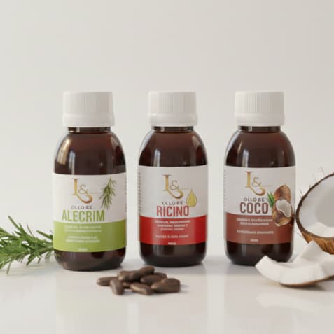 Kit Terapia Capilar Óleos Essenciais Cronograma Capilar - Óleo de Coco + Óleo de Alecrim + Óleo de Rícino