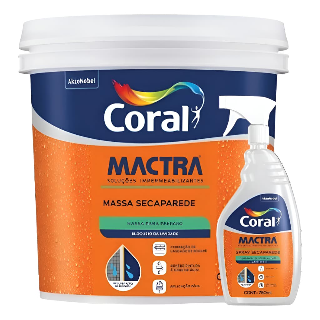 Coral Mactra Kit Spray + Massa Seca Parede Contra Umidade e Fungos 18kg