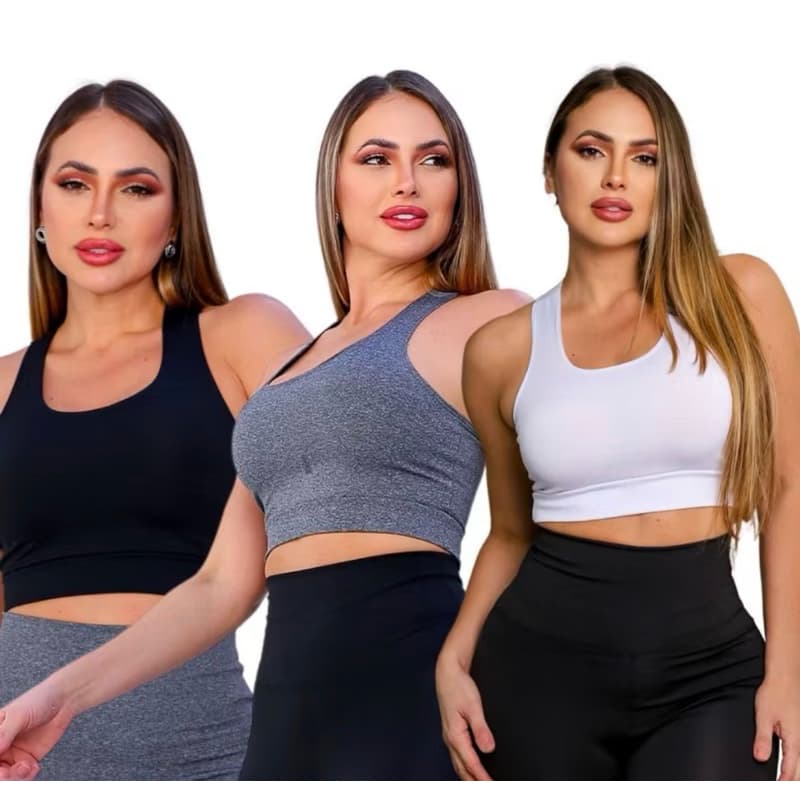 KIT 2 Top Fitness Feminino para Malhar Suplex moda fitness Academia sem Bojo Nadador