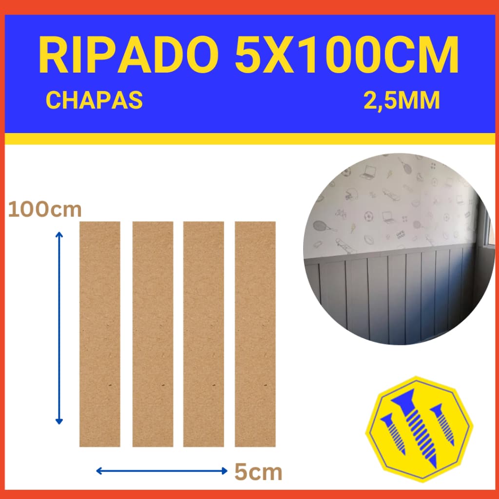 Ripado Chapa RIPA Mdf Cru 2,5mm Placa 10x100 cm  10 unidades