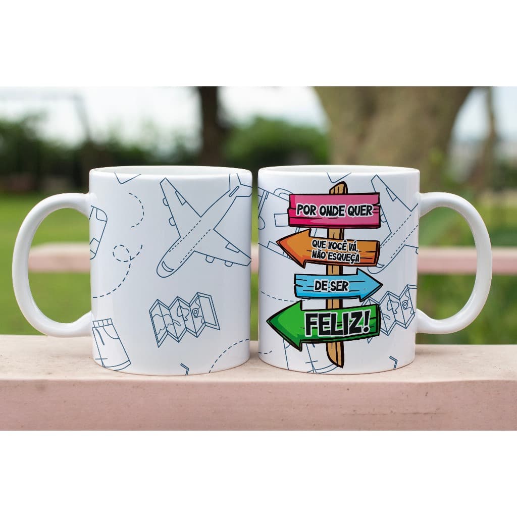 Caneca Viagens Frases 325ml Porcelana