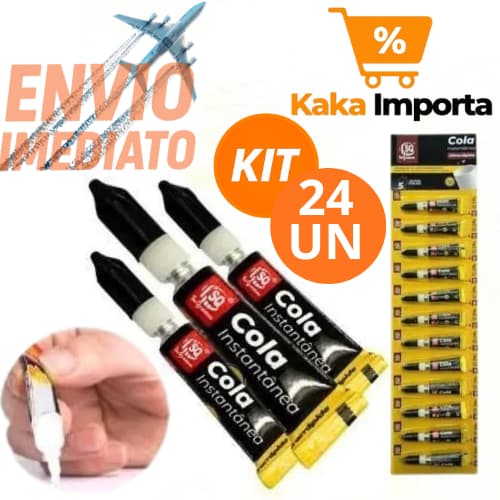 kit 24 Cola Instantânea 3g de Uso Geral, cartela super cola, cola tudo cerâmica, couro, plástico, borracha, porcelana.