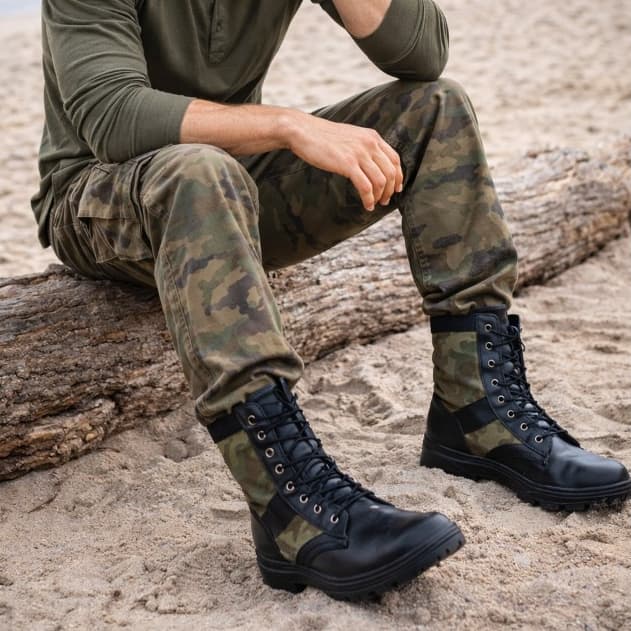 Bota Exercito Camuflada Coturno Couro Militar Masculina para Motociclista Estilo e Durabilidade