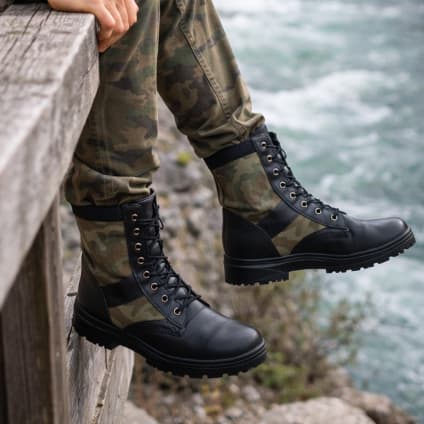 Bota Exercito Camuflada Coturno Couro Militar Masculina para Motociclista Estilo e Durabilidade