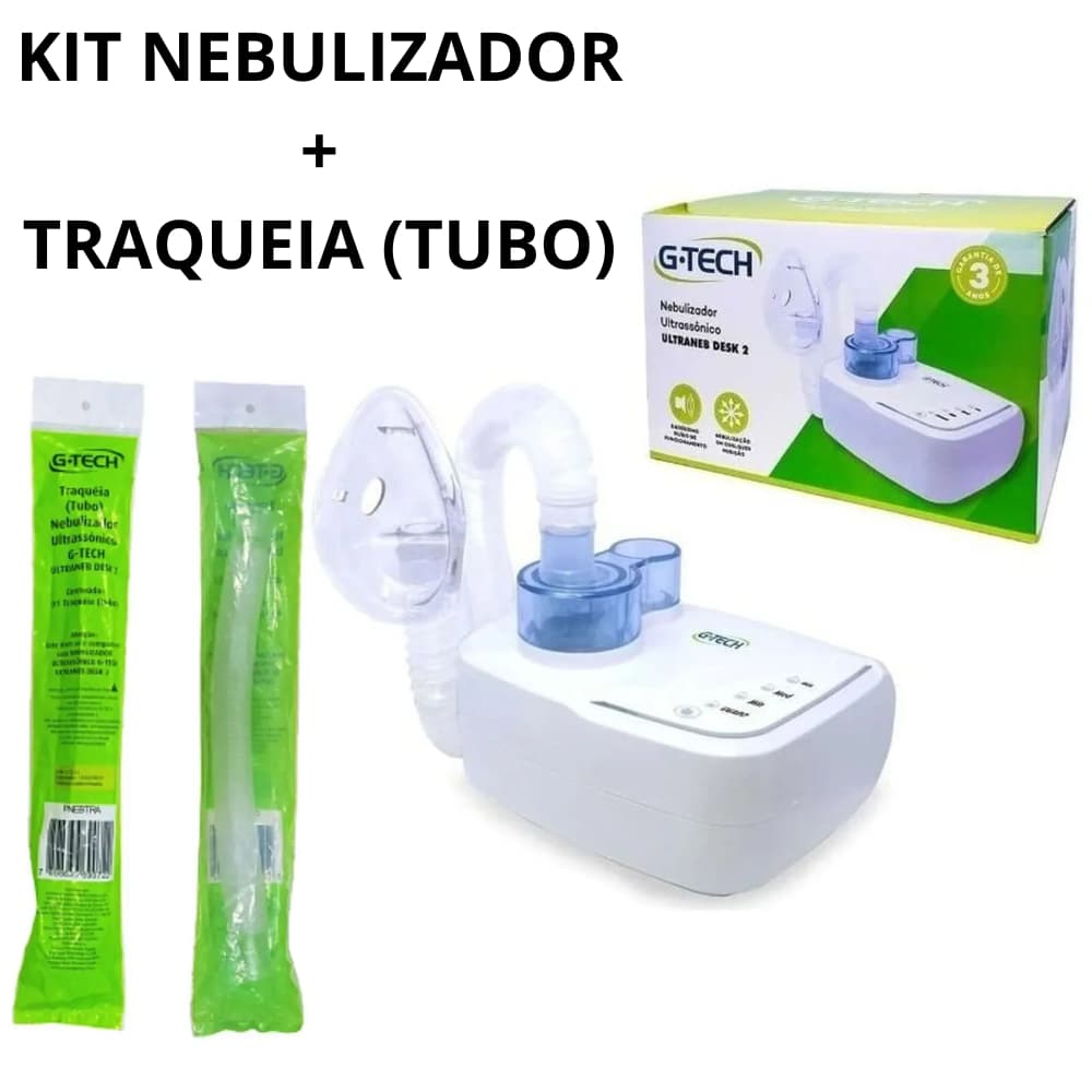 Inalador e Nebulizador Ultrassônico Silencioso Kit Traqueia Tubo G Tech Ultraneb Desk 2 Zero Barulho Infantil e Adulto
