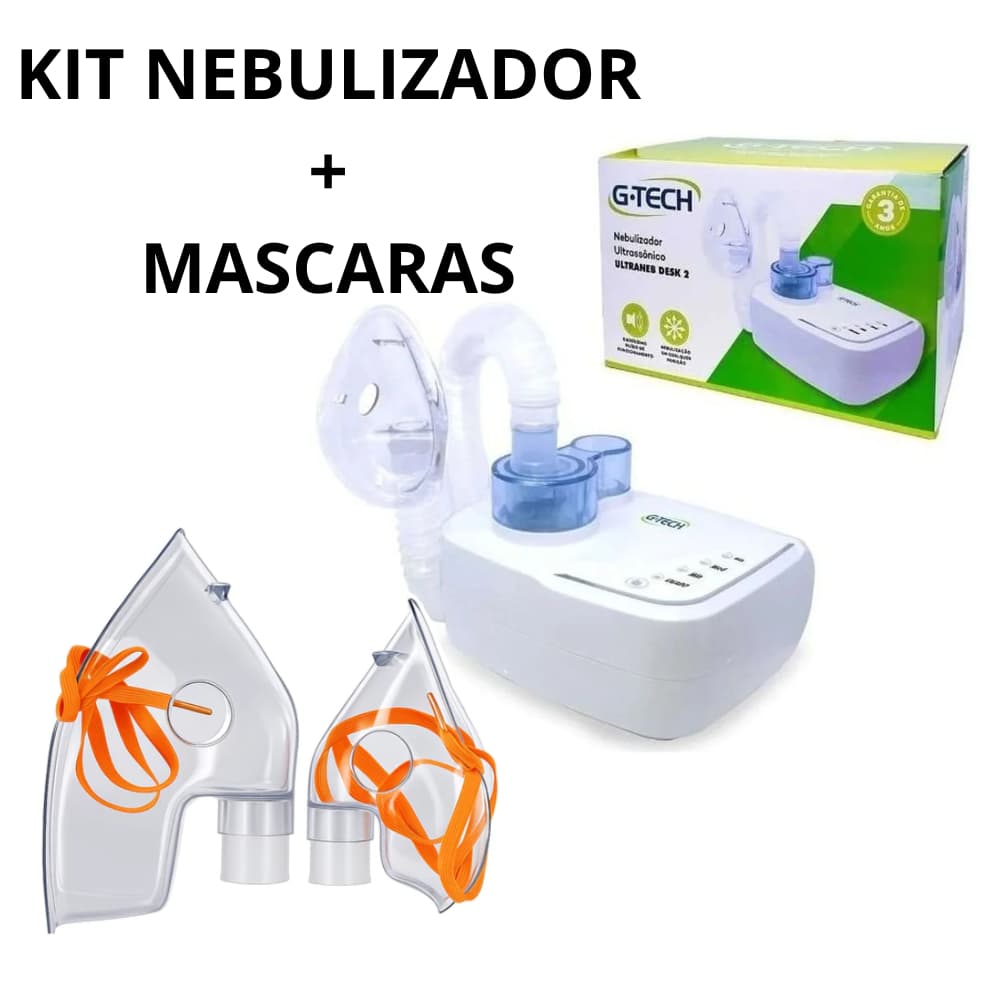 Inalador e Nebulizador Ultrassônico Silencioso Kit máscaras G Tech Ultraneb Desk 2 Zero Barulho Infantil e Adulto