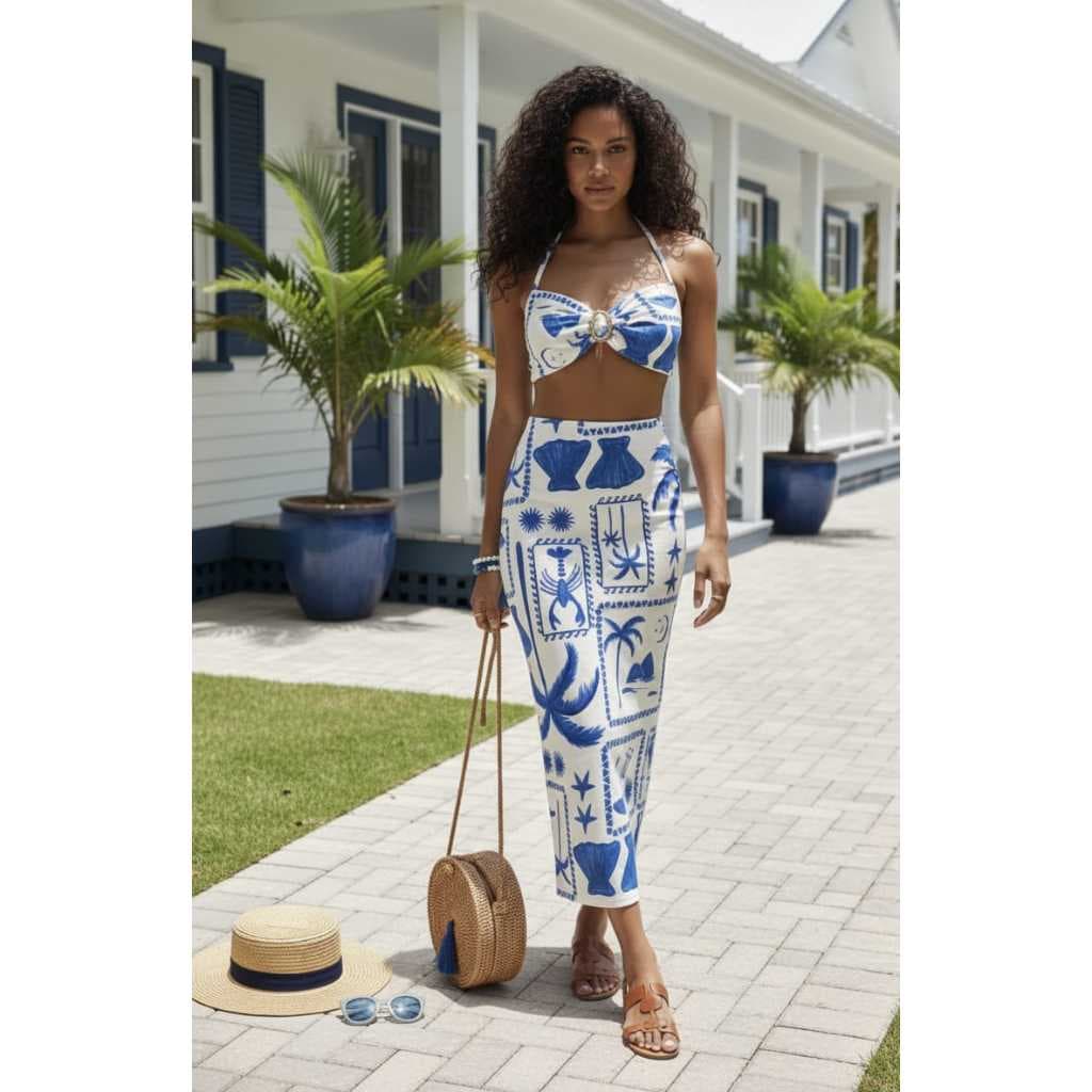Conjunto feminino ,Vestido tubinho, Cropped Saia mídi, Look balada, Estampa tropical, Verão,CARNAVAL