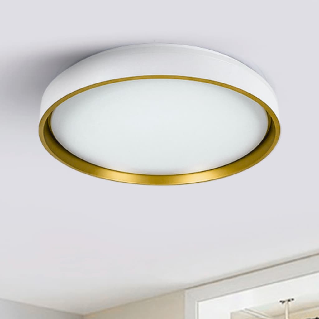 Luminária Paflon Dourada Redonda Led Com 3 Cores de Luz  Teto Para Hall Ambiente Interno