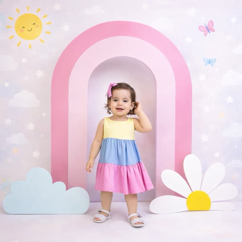 Vestido Infantil Três Maria Baby Verão Cores Infantis Viscolinho Viscose Alça Confortável Dia Dia
