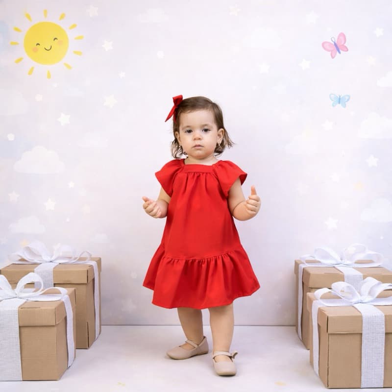 Vestido Menina Infantil Festa Batizado Baby Luxo Lançamento Vermelho Verde Branco