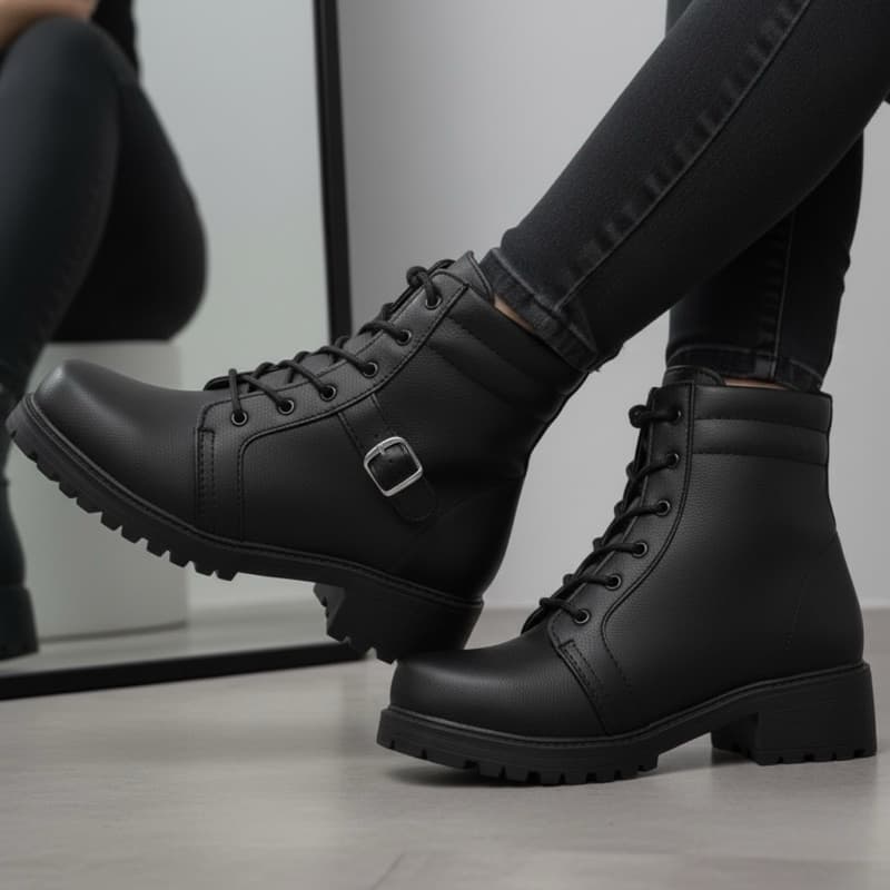 Bota feminina Virginia inverno 2026 bota cano curto solado tratorado outono inverno - COTURNO FEMININO OFF WHITE / PRETA