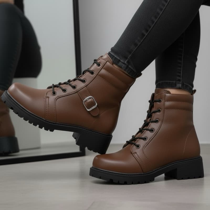 Bota feminina Virginia inverno 2026 bota cano curto solado tratorado outono inverno - COTURNO FEMININO OFF WHITE / PRETA